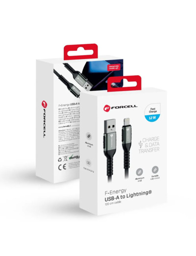 FORCELL F-ENERGY Câble nylon tressé USB-A vers Lightning 2,4A 12W 1,2m