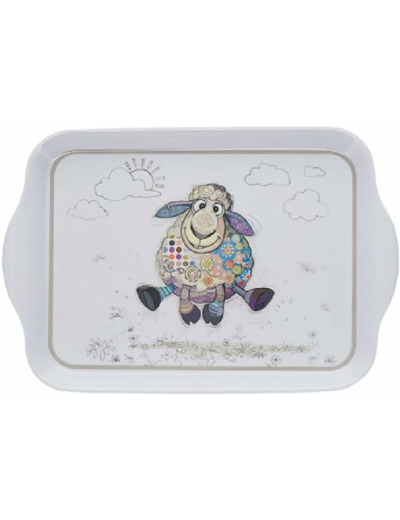 Mini Plateau avec des Animaux - Motif Mouton Qui Court - mélamine de qualité - Taille Mini 14 * 21 CM