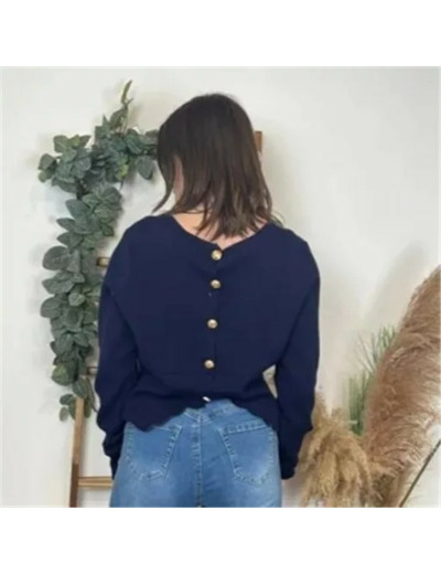 K121- Pull uni dos ouvert (Tu) (marine)