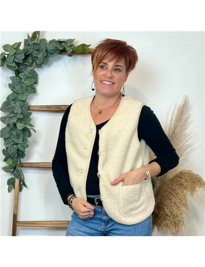 K021- Gilet sans manche moutonné (T36-T40) (beige)