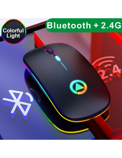 Souris clic silencieux lumineuse - sans fil Bluetooth rechargeable Noir