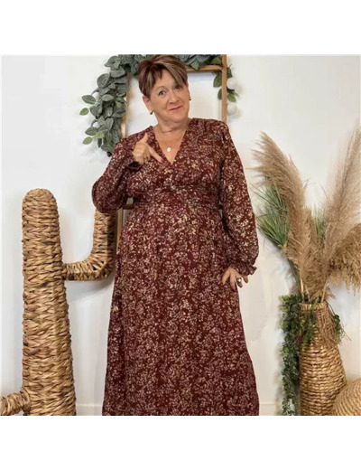 K077- Robe Maëlle fleurettes (T40-T48) (marron)
