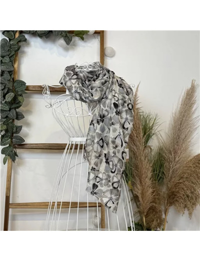 Y530- Foulard Fleurs à détails dorés (gris)