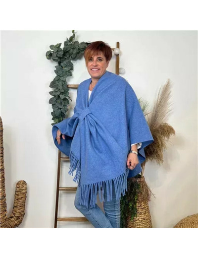 K684- Poncho élégant (Tu) (bleu jeans)