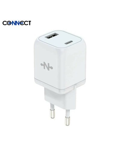 CONNECT - Chargeur Secteur Multi GaN Charge Rapide 33W (USB + USB-C) Blanc