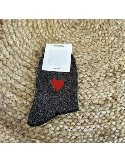 V310- Chaussettes "Coeur Rouge ❤️" (noir)
