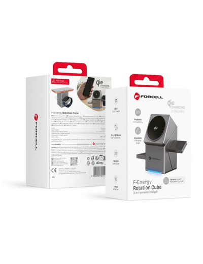 FORCELL F-ENERGY Support de charge 3-en-1 Rotation Cube Qi2 et MagSafe 15W
