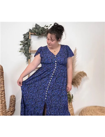 K385- Robe longue léopard (T40-T48) (bleu royal)