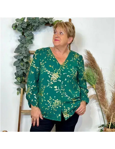 Z994- Blouse brodée Christy (T44-T52) (vert sapin)