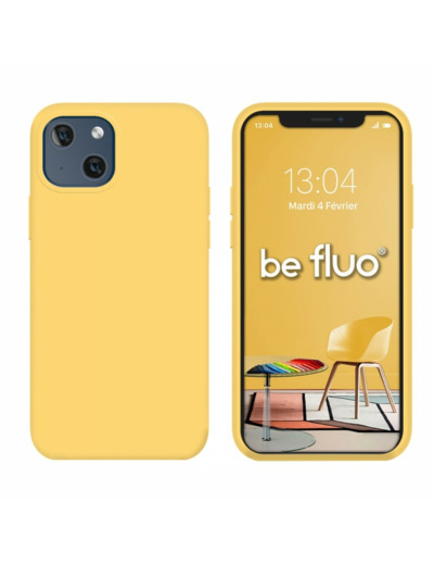 Coque Silicone Moxie BeFluo Fine et Légère pour iPhone 14 Plus, Intérieur Microfibre - Jaune