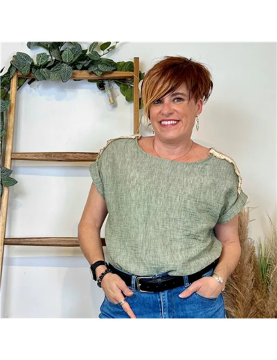 K242- Blouse brodée  (Tu) 🇮🇹 (kaki)