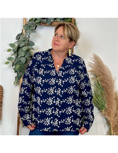 K111- Chemise Brodée By One (T40-T48) (marine)