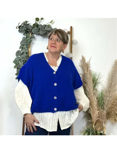 Z143- Gilet boutons fantaisies (Gu) (bleu royal)