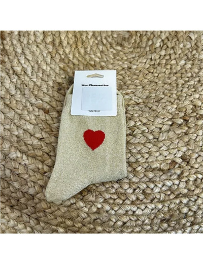 V310- Chaussettes "Coeur Rouge ❤️" (doré)