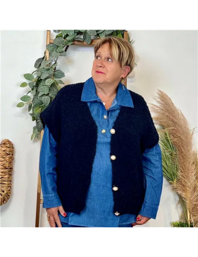 K128- Gilet bouclette sans manches (Tu) (marine)