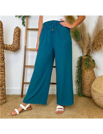 L761- Pantalon flou large 1er PRIX (Tu) (bleu canard)