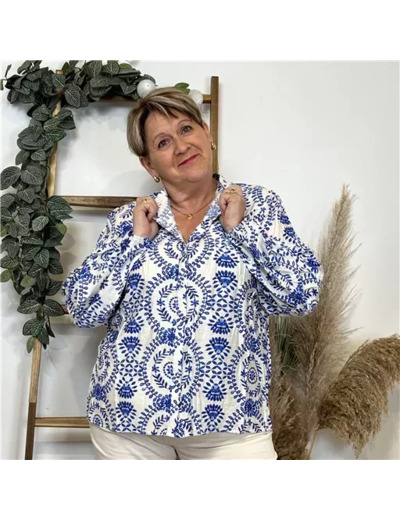 K518- Blouse Fleurie (T40-T48) (bleu royal)