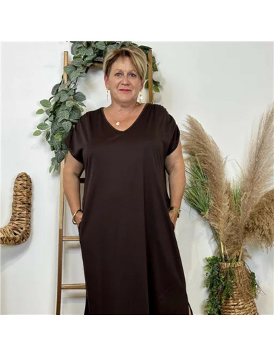 Z136- Robe longue fluide grande taille (marron)