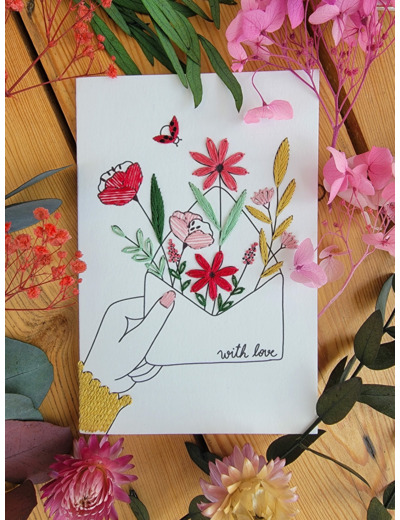 Carte à broder - L'enveloppe fleurie