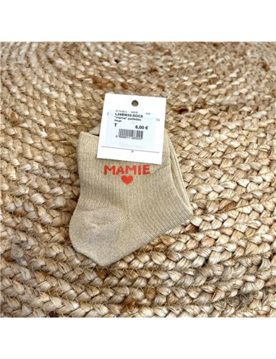 V328- Chaussettes paillettes "Mamie" (beige)