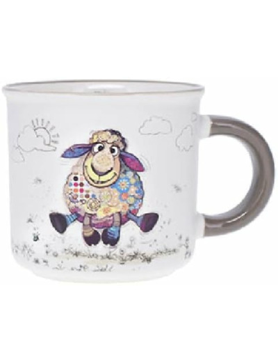 KIUB Mini tasse expresso - motif mouton qui court - porcelaine fine - contenance 125ML et hauteur 6,5CM