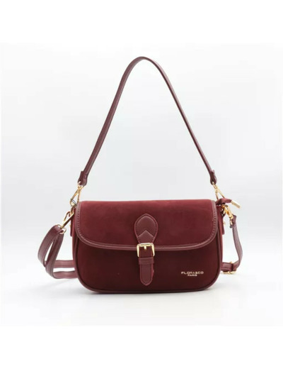 P390- 👜 Sac à main Flora & Co – Aspect daim (bordeaux)