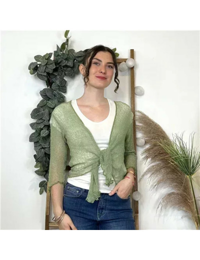 L541- Gilet ajouré à nouer Coline (Tu) (vert)