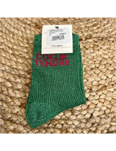 V312- Chaussettes paillettes « Coeur Tendre » (vert brésil)