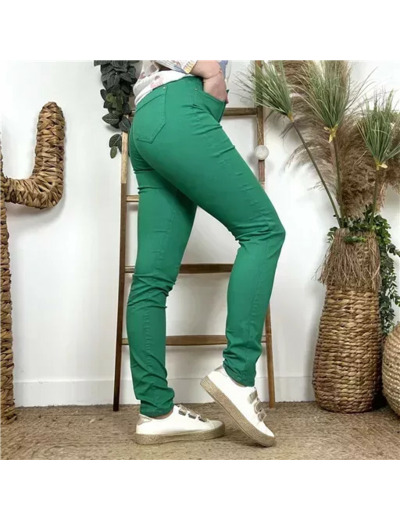 P107- Jean coupe Slim Voggo (T36-T44) (vert émeraude)
