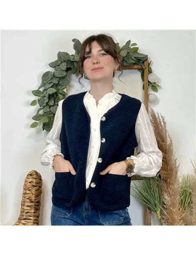 K021- Gilet sans manche moutonné (T36-T40) (marine)