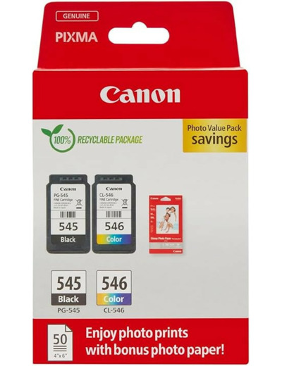 Pack de 2 cartouches encre d'origine - PG545 et CL546 + papier photo Canon