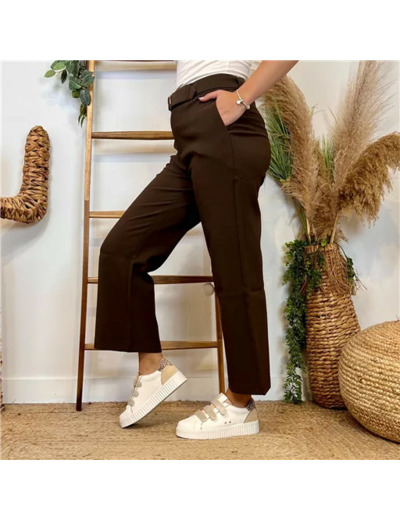 L752- Pantalon Tailleur Taille Haute (T36-T42) (marron)