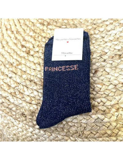 V321- Chaussettes paillettes "Princesse" (marine)