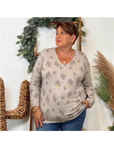 Z128. Pull imprimé "Coraux" (GT) 🇮🇹 (beige)
