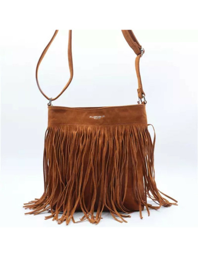 P395- Sac à franges aspect Daim Flora & Co (camel)