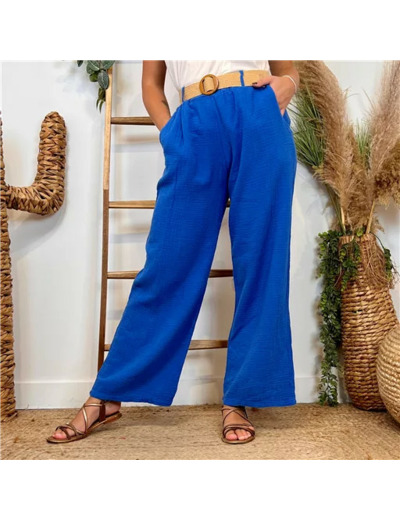 L784- Pantalon coton + Ceinture (Tu)  🇮🇹 (bleu royal)