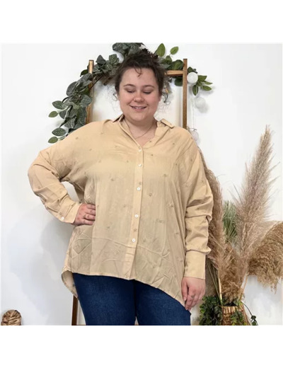 K799- Blouse brodée Christy (T44-T52) (beige)