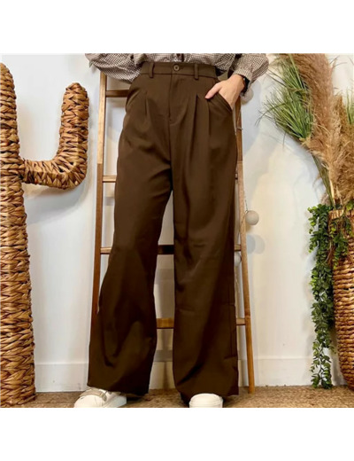K034- Pantalon large à plis "So Sweet" (T36-T40) (marron)