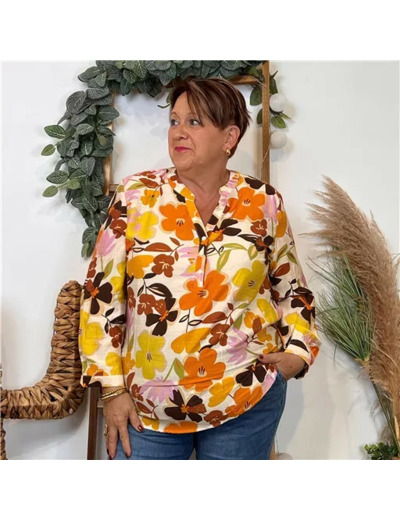 Z112- Blouse « Christy » Seventies (T44-T52) (marron)
