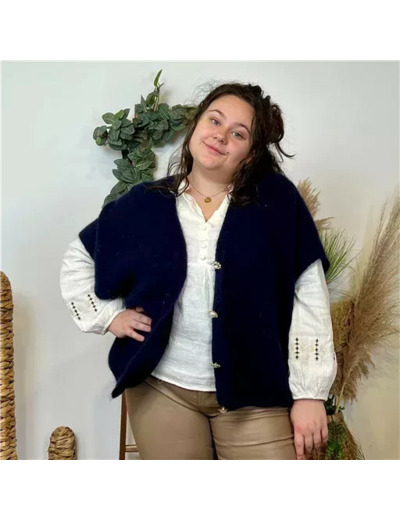 Z143- Gilet boutons fantaisies (Gu) (marine)