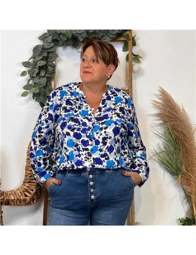 Z122- Blouse « Christy » Fleurettes (T44-T52) (bleu royal)