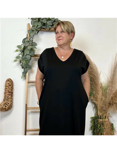 Z136- Robe longue fluide grande taille (noir)