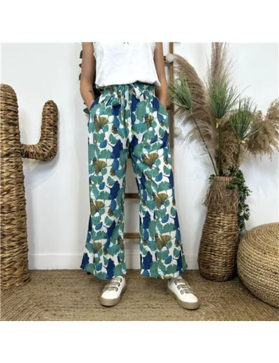 L830- Pantalon Palazzo By One (T36-T40) (vert céladon)