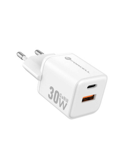 FORCELL F-ENERGY Mini chargeur blanc compacte GaN3 30W USB-C USB-A