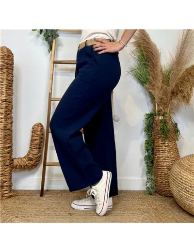 L784- Pantalon coton + Ceinture (Tu)  🇮🇹 (marine)