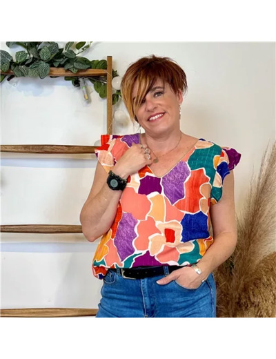K263- Top Coloré dos boutonné (T36-T40) (orange)
