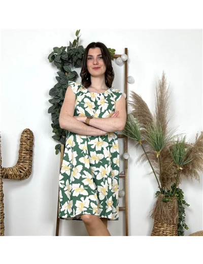 L623- Robe à fleurs "Coline" (vert émeraude)