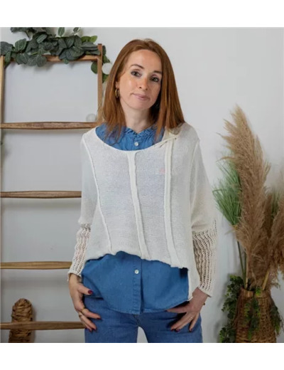 K376- Pull Crop-Top déstructuté(Tu) (ecru)