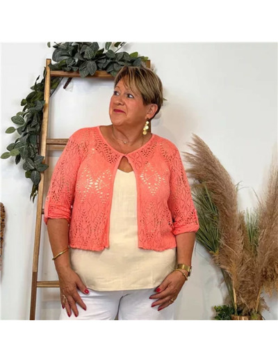 Z538- Gilet court Ajouré 🇮🇹 (corail)