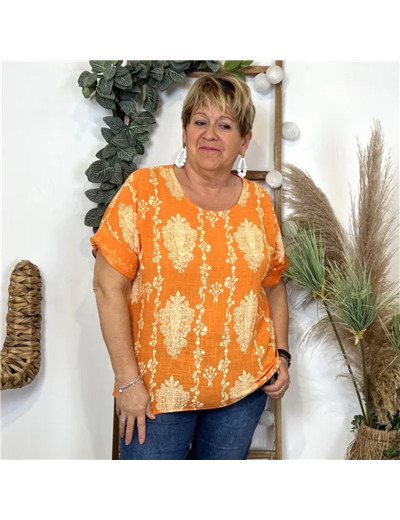 L469- Tunique imprimé cachemire (Tu) 🇮🇹 (orange)